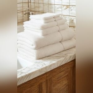 Vera Wang 100% Cotton, White Luxury Bath Towel Set